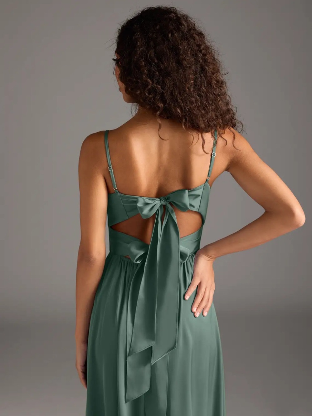 Azazie Sage Green Backless Bow Maxi Dress - Picture 3 of 6